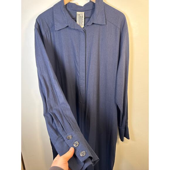 Free People Linen-Blend Super Wide Leg Long Sleeve Jumpsuit - Navy Blue L - Picture 8 of 8